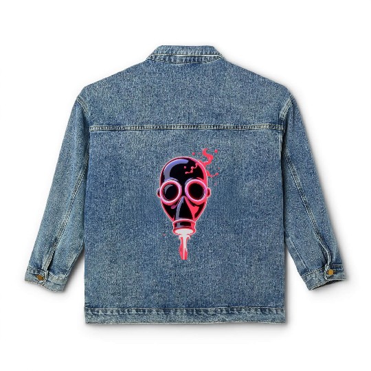 Neon Cyberpunk Gas Mask – Glowing Apocalypse Art Classic Women's Denim Jackets