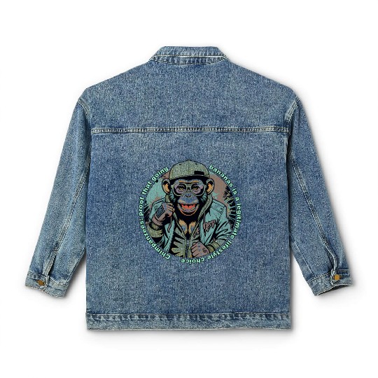 Streetwear Monkey Illustration Classic Women's Denim Jackets