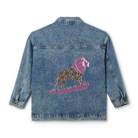Star of David Pattern 1 Lion of Judah Classic Women's Denim Jackets