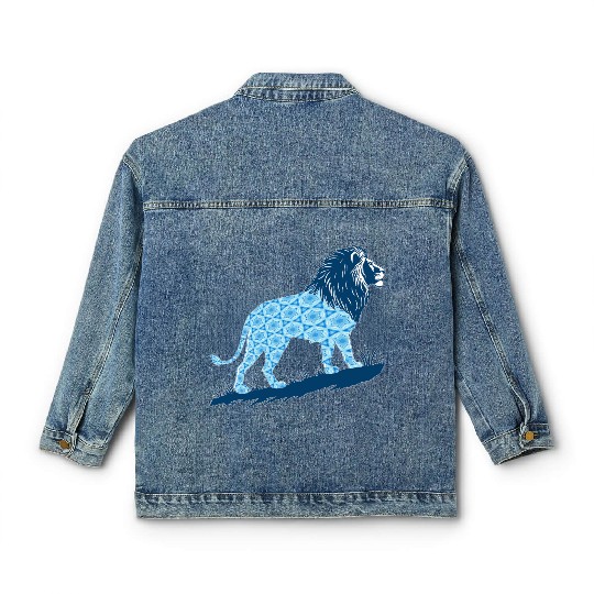 Star of David Pattern 2 Lion of Judah Classic Women's Denim Jackets