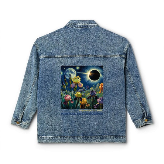 Partial Solar Eclipse Cosmic Floral Night on Classic Women's Denim Jackets