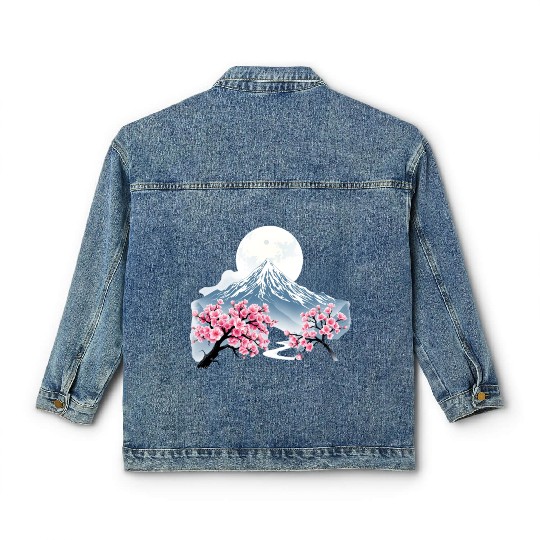 Japanese mount fuji Sakura tree Cherry blossom Classic Women's Denim Jackets
