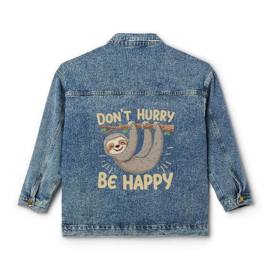 Don't Hurry Be Happy Sloth Relaxation Cartoon Classic Women's Denim Jackets