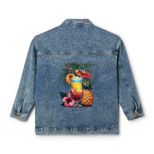 Tropical Vibes with Pineapple and Cocktail Classic Women's Denim Jackets