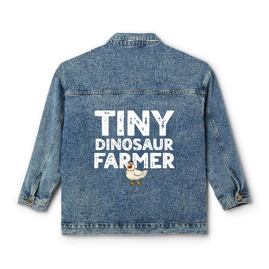 Tiny dino farmer - Dinosaur Funny Dinosaur Farmer Classic Women's Denim Jackets