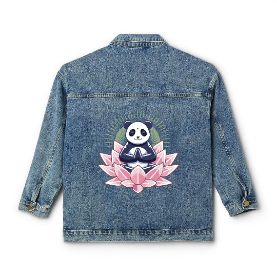 Meditating Panda on Lotus Classic Women's Denim Jackets