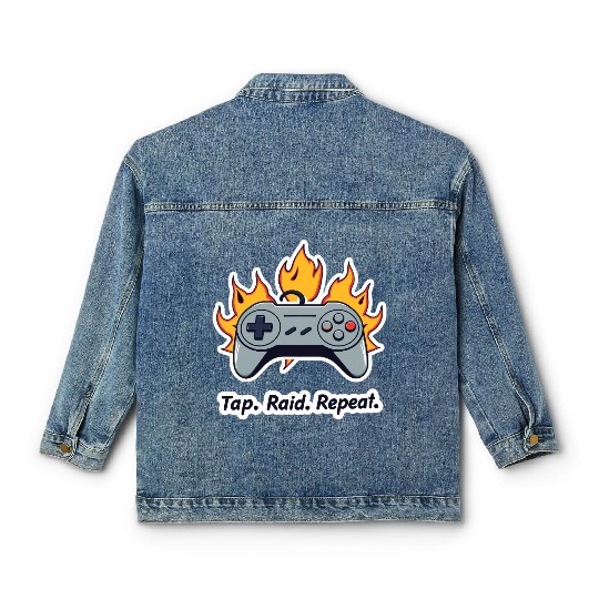 Tap. Raid. Repeat. – Retro Gamer Controller On Fir Classic Women's Denim Jackets