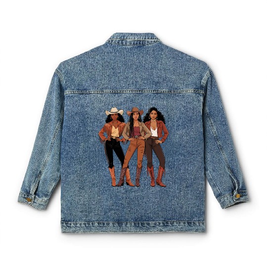 Black African American Cowgirl Rodeo Classic Women's Denim Jackets