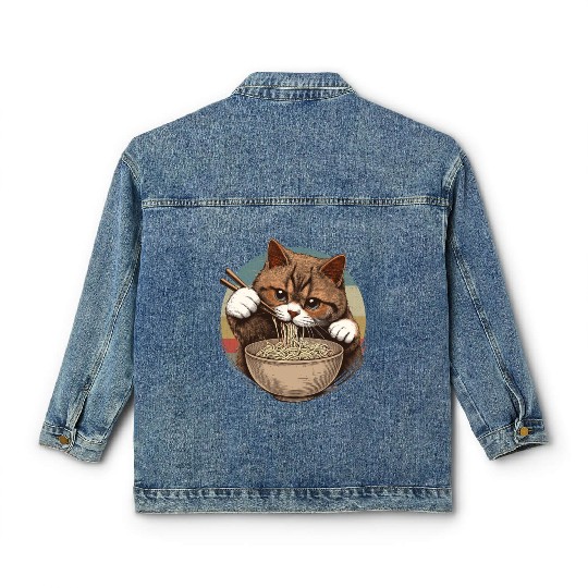 Vintage Noodle Cat,Ramen Foodie Lover Classic Women's Denim Jackets