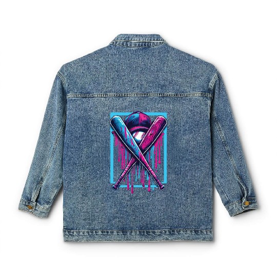 Baseball Home Plate Drip Boys Baseball Bat Classic Women's Denim Jackets