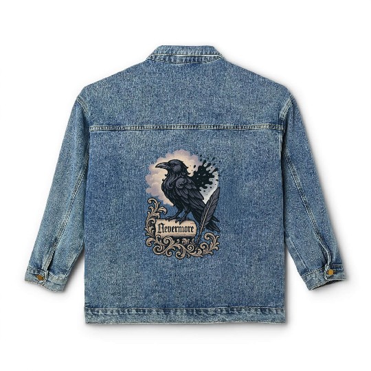 Baroque Raven Nevermore Scroll Poe Poetry Classic Women's Denim Jackets