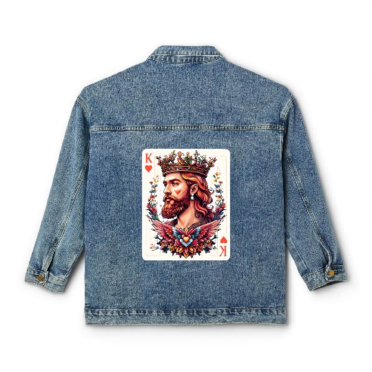 King of Hearts Card Illustration Classic Women's Denim Jackets