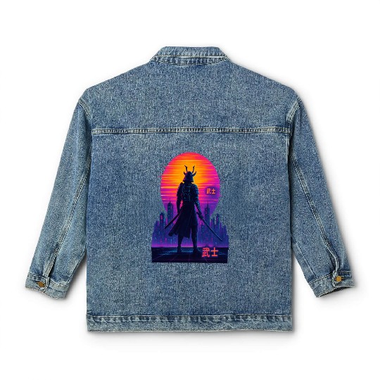 Neon Samurai - Cyberpunk Warrior Art Classic Women's Denim Jackets