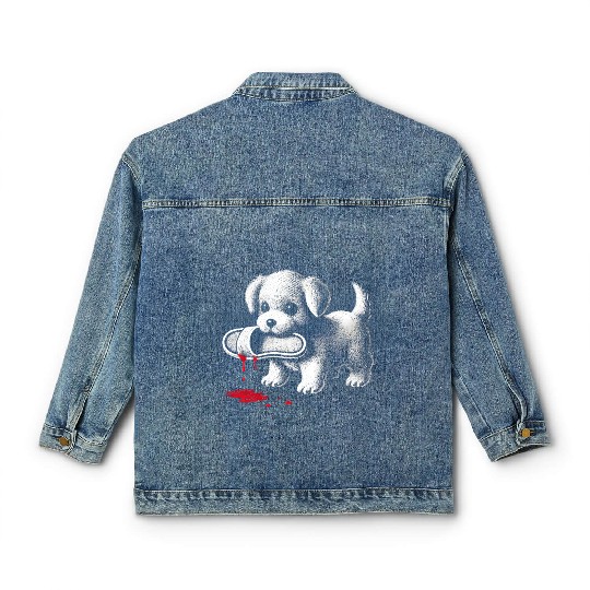 Cute Puppy with Slipper Classic Women's Denim Jackets Dark Humor Dog Lover