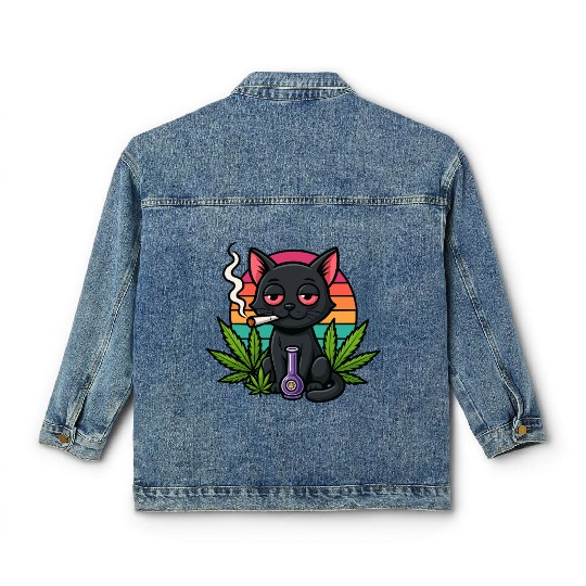 Cute Cat Smoking Weed Classic Women's Denim Jackets