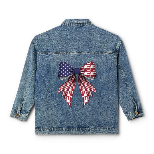 Coquette Bow Dachshund Dog US Flag Patriotic Classic Women's Denim Jackets