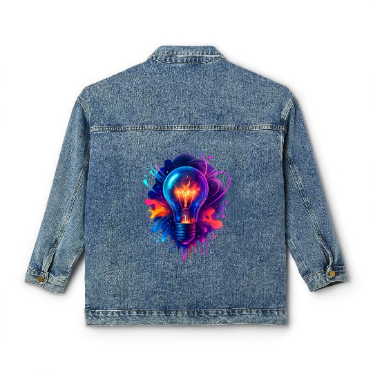 Creative Light Bulb with Neon Splash Classic Women's Denim Jackets