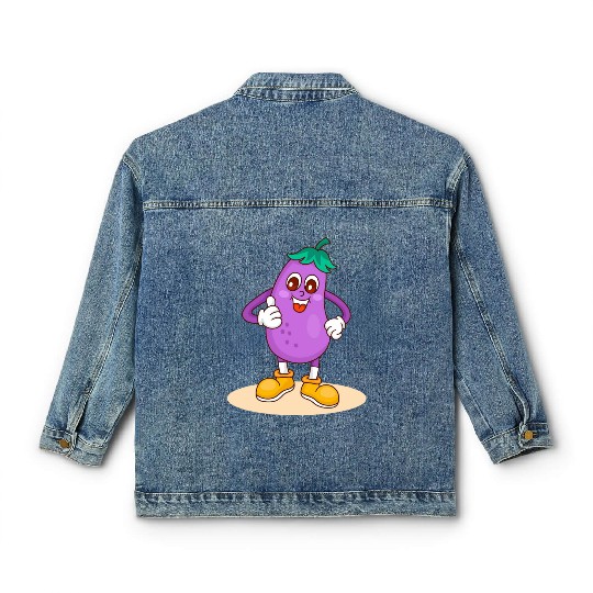Animated Eggplant Character Design Classic Women's Denim Jackets
