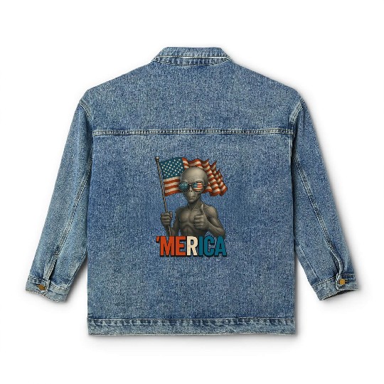 Thumbs Up Merica Alien 4th of July Funny Classic Women's Denim Jackets