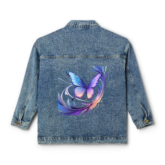 Spectrum Wings – Abstract Floral Butterfly Design Classic Women's Denim Jackets