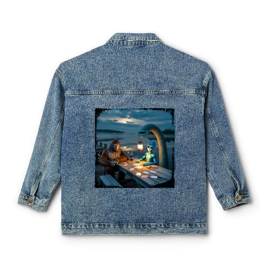 Cryptid Poker Night on Loch Ness - Bigfoot, Classic Women's Denim Jackets