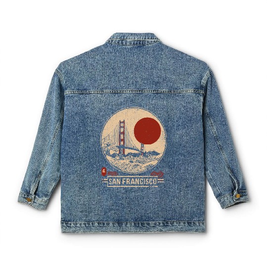 San Francisco - Woodblock Print Classic Women's Denim Jackets