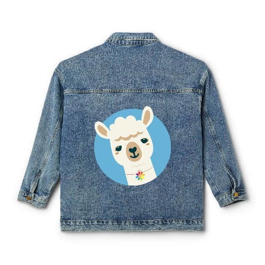 Alpaca with a Colorful Flower Necklace Classic Women's Denim Jackets
