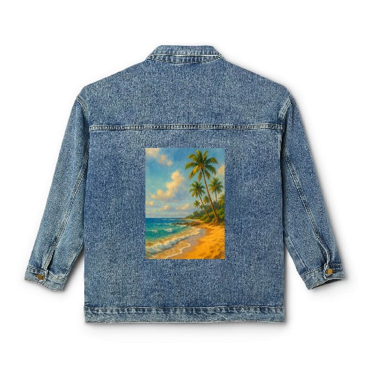Tropical Serenity – Peaceful Beach Landscape Art Classic Women's Denim Jackets
