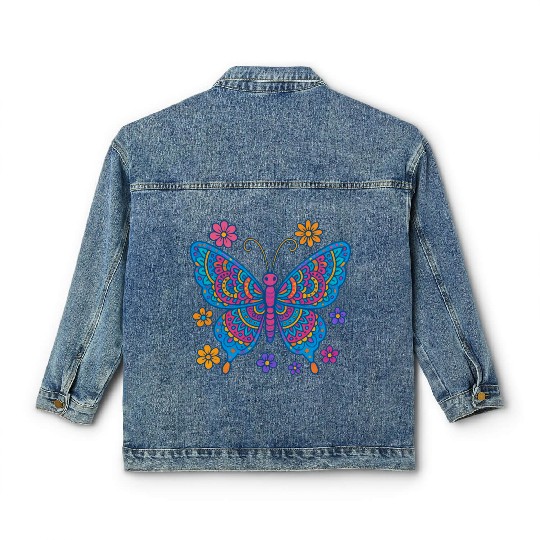Mandala Butterfly – Colorful Boho Style for Girls Classic Women's Denim Jackets