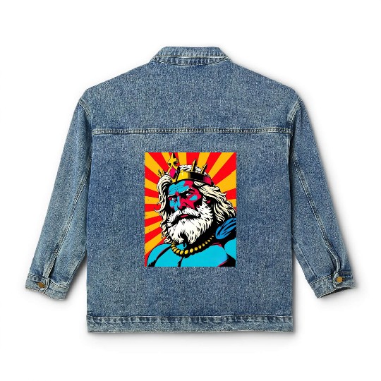 Bold Pop Art Zeus – Colorful Greek God Illustratio Classic Women's Denim Jackets