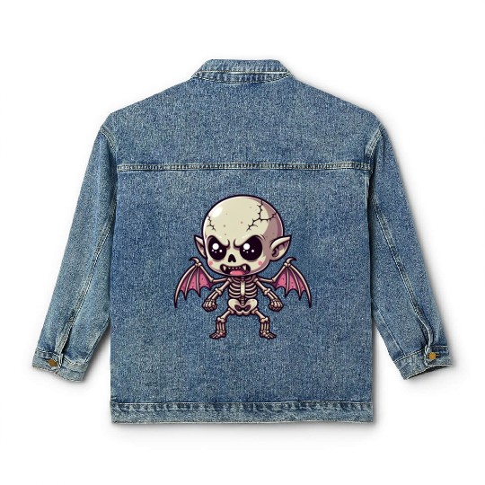 Cute Vampire Skeleton – Bat-Winged Monster Classic Women's Denim Jackets