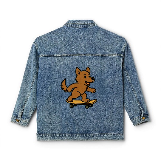 Cute Dog riding Skateboard Classic Women's Denim Jackets