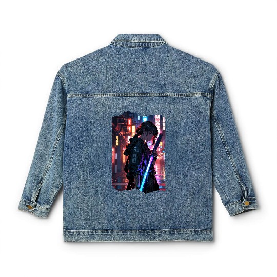Cyberpunk Samurai Girl Classic Women's Denim Jackets