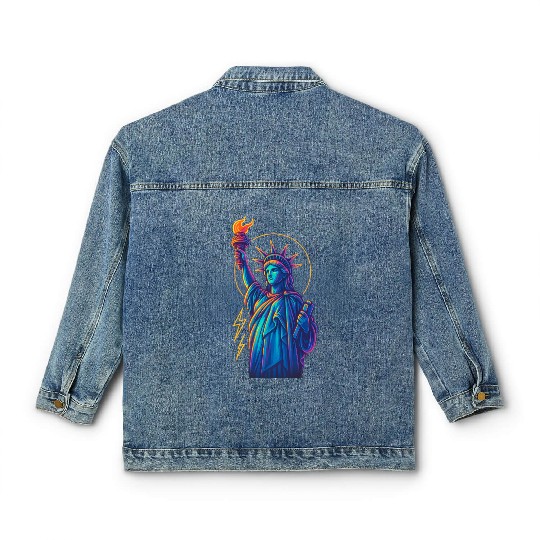 Statue of Liberty Neon Classic Women's Denim Jackets Design