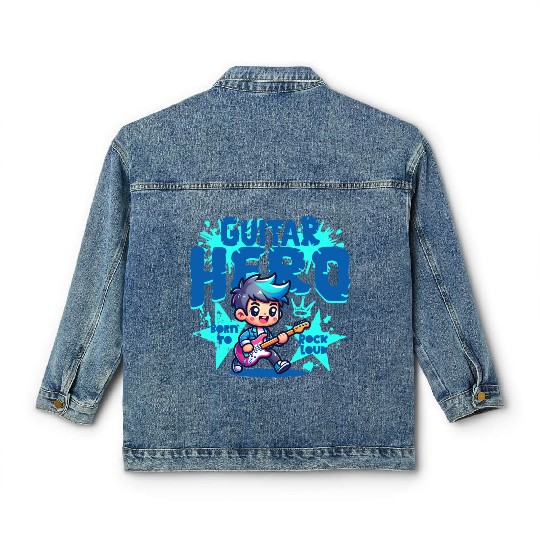 Guitar Hero Kid – Cute Rock Star Cartoon Classic Women's Denim Jackets | Bor