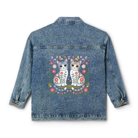 Gemini Zodiac Twin Cats Art Classic Women's Denim Jackets