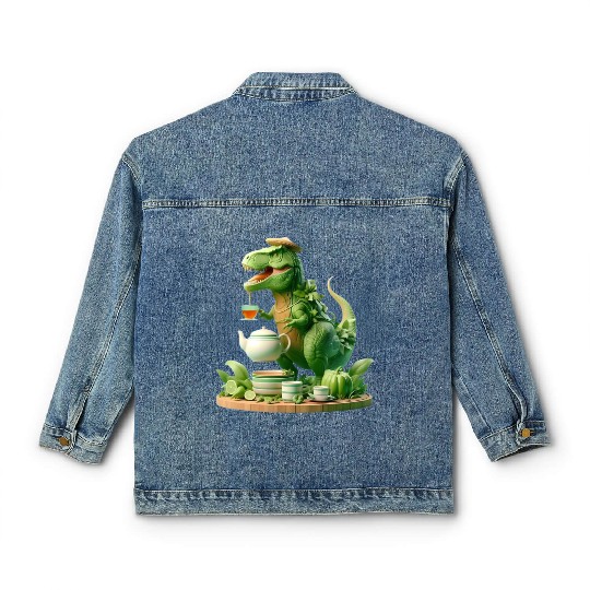 Classic Women's Denim Jackets Tea Rex - Thé mignon et amusant Sticker