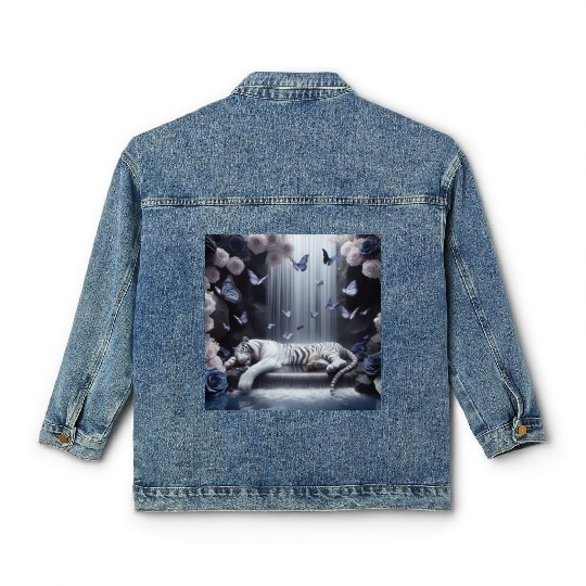 Butterfly Spirit Guardian: White Tiger & Black Ros Classic Women's Denim Jackets
