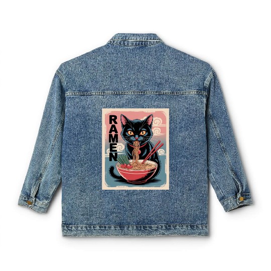Ramen Cat Japanese Style Classic Women's Denim Jackets