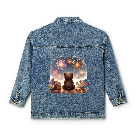 Fireworks Picnic Bear – Night Sky Celebration View Classic Women's Denim Jackets