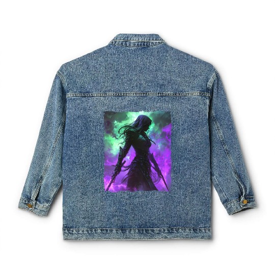 Mystical Assassin Woman In Violet Fog Fantasy Classic Women's Denim Jackets