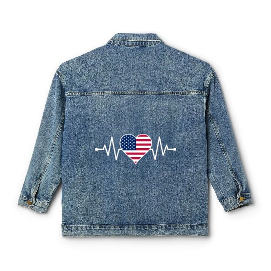 American Flag Heart Classic Women's Denim Jackets Freedom 4th of July
