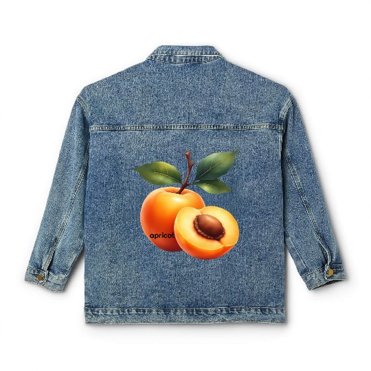 Apricot branch with green leaves Classic Women's Denim Jackets