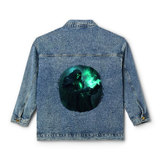 Green Shadow Mage with Burning Spell Book Classic Women's Denim Jackets