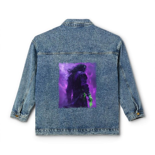 Dark Spell Warrior with Purple Mist Energy Classic Women's Denim Jackets