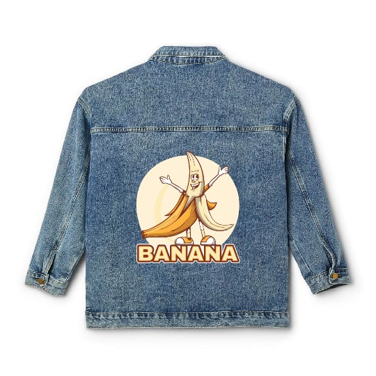 Playful Banana Character Illustration Classic Women's Denim Jackets