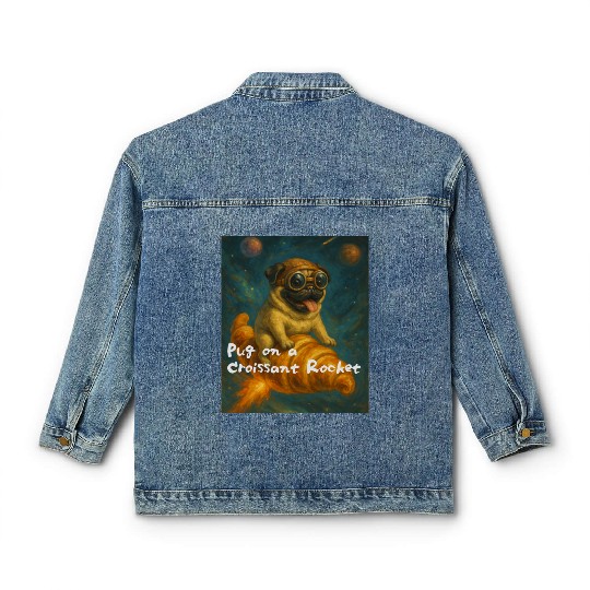 Pug on a Croissant Rocket Classic Women's Denim Jackets