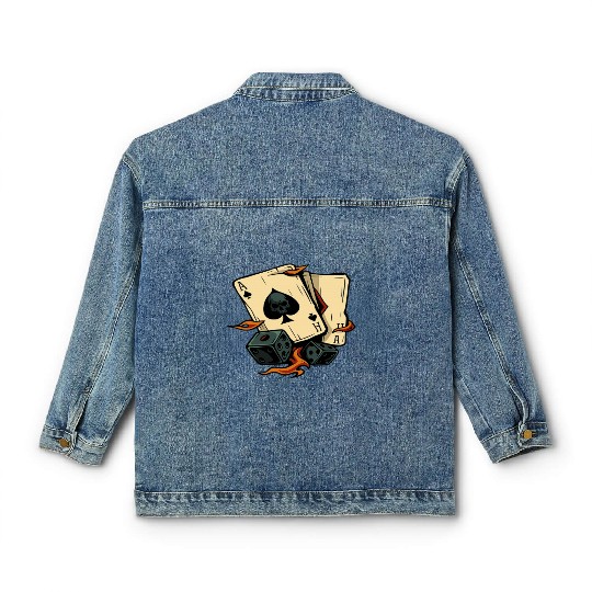 Floral Skull with Cards & Dice Classic Women's Denim Jackets