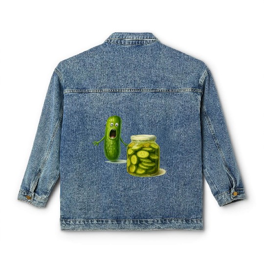 Funny Pickle Cartoon Cute Dill Pickle Jar Reaction Classic Women's Denim Jackets
