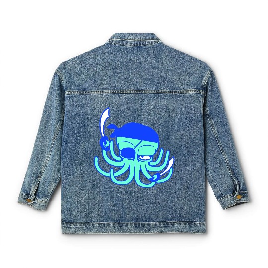 Octopus pirate crew captain sailor buccaneer sail Classic Women's Denim Jackets